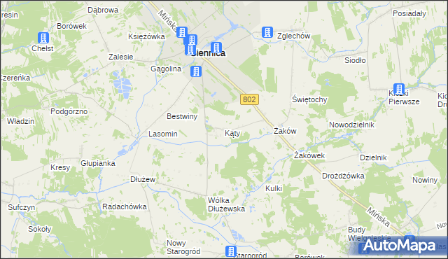 mapa Kąty gmina Siennica, Kąty gmina Siennica na mapie Targeo