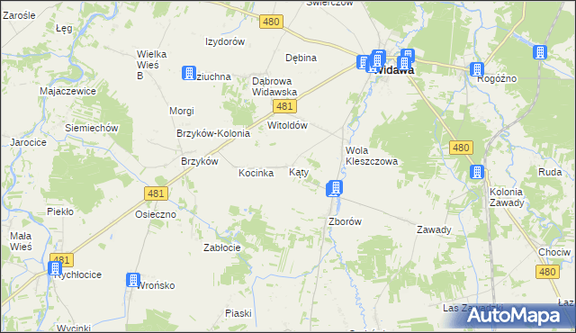 mapa Kąty gmina Widawa, Kąty gmina Widawa na mapie Targeo
