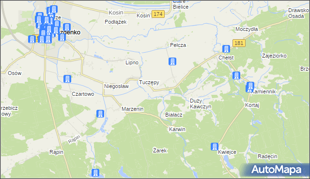 mapa Kawczyn gmina Drawsko, Kawczyn gmina Drawsko na mapie Targeo