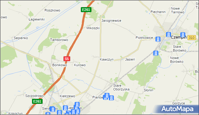 mapa Kawczyn gmina Kościan, Kawczyn gmina Kościan na mapie Targeo