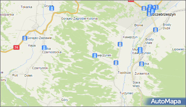 mapa Kawęczynek gmina Szczebrzeszyn, Kawęczynek gmina Szczebrzeszyn na mapie Targeo