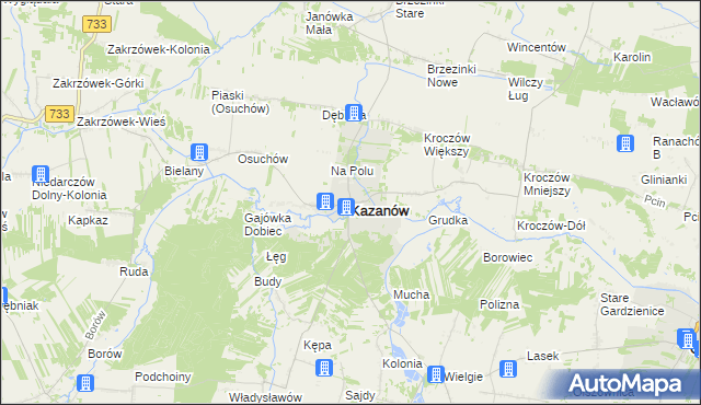 mapa Kazanów powiat zwoleński, Kazanów powiat zwoleński na mapie Targeo