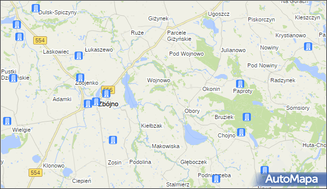 mapa Kazimierzewo gmina Zbójno, Kazimierzewo gmina Zbójno na mapie Targeo