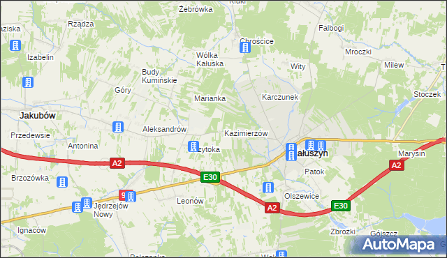 mapa Kazimierzów gmina Kałuszyn, Kazimierzów gmina Kałuszyn na mapie Targeo