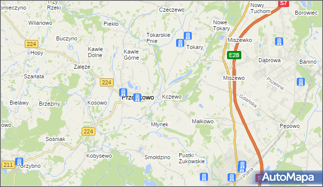 mapa Kczewo gmina Przodkowo, Kczewo gmina Przodkowo na mapie Targeo