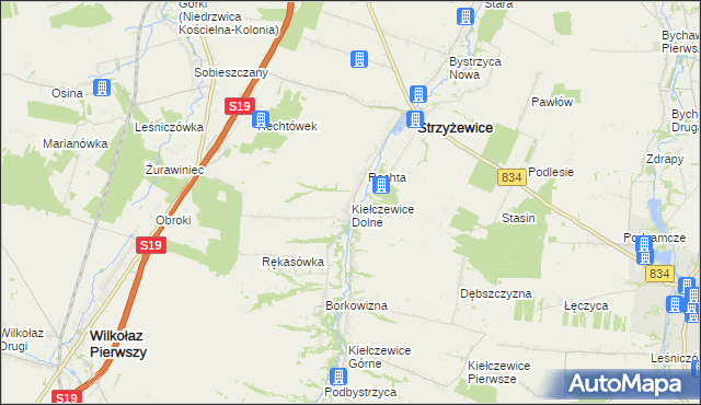 mapa Kiełczewice Dolne, Kiełczewice Dolne na mapie Targeo