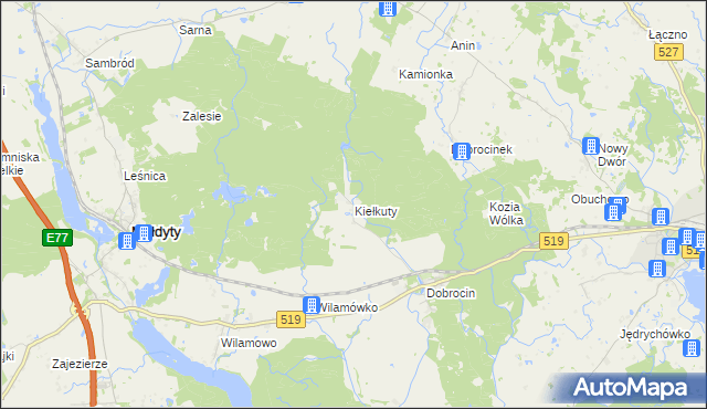 mapa Kiełkuty, Kiełkuty na mapie Targeo