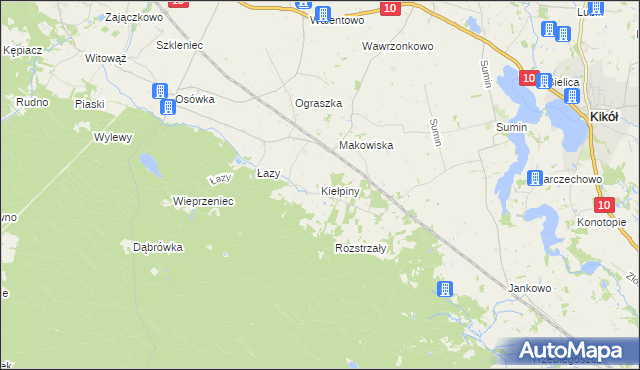 mapa Kiełpiny gmina Czernikowo, Kiełpiny gmina Czernikowo na mapie Targeo