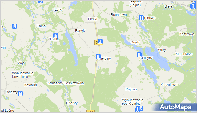 mapa Kiełpiny gmina Lidzbark, Kiełpiny gmina Lidzbark na mapie Targeo