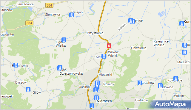 mapa Kietlin gmina Niemcza, Kietlin gmina Niemcza na mapie Targeo