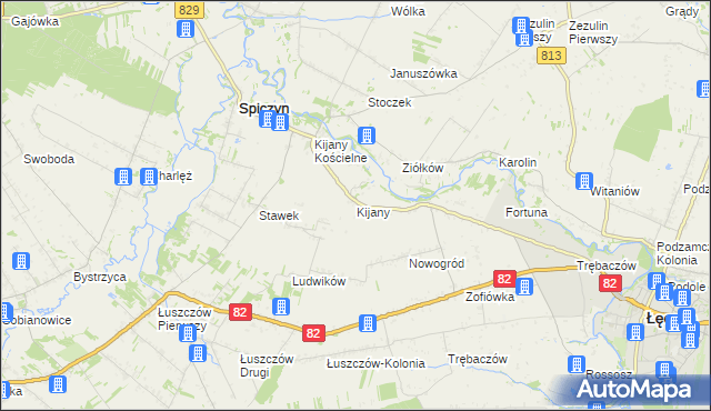 mapa Kijany gmina Spiczyn, Kijany gmina Spiczyn na mapie Targeo