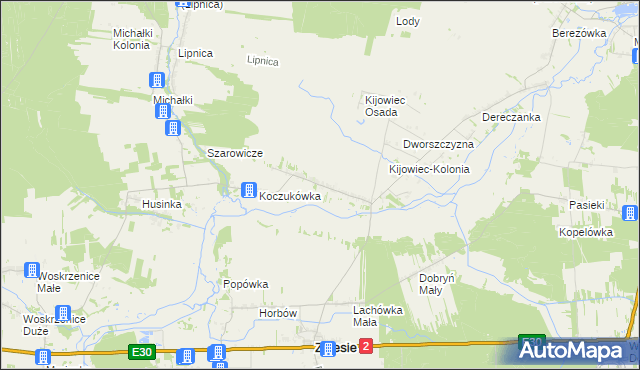 mapa Kijowiec gmina Zalesie, Kijowiec gmina Zalesie na mapie Targeo