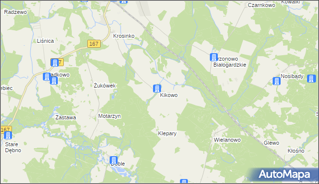 mapa Kikowo gmina Tychowo, Kikowo gmina Tychowo na mapie Targeo