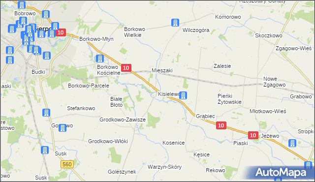 mapa Kisielewo gmina Sierpc, Kisielewo gmina Sierpc na mapie Targeo
