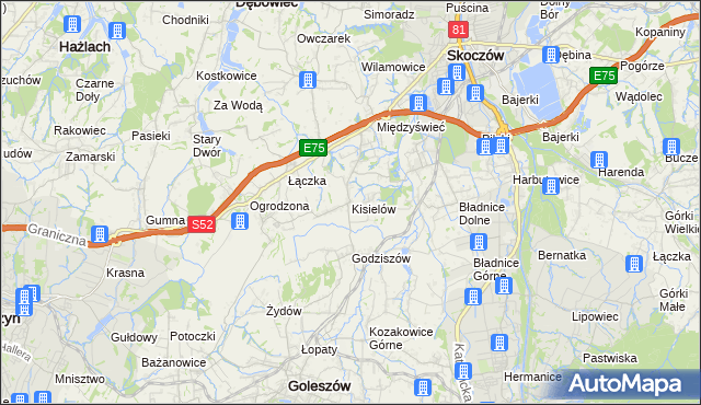 mapa Kisielów gmina Goleszów, Kisielów gmina Goleszów na mapie Targeo