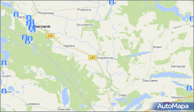 mapa Klasztorne gmina Bierzwnik, Klasztorne gmina Bierzwnik na mapie Targeo
