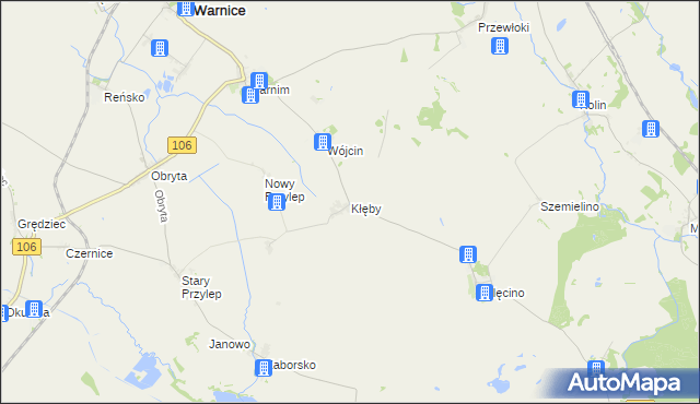 mapa Kłęby gmina Warnice, Kłęby gmina Warnice na mapie Targeo