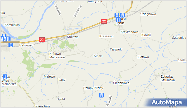 mapa Klecie gmina Stare Pole, Klecie gmina Stare Pole na mapie Targeo