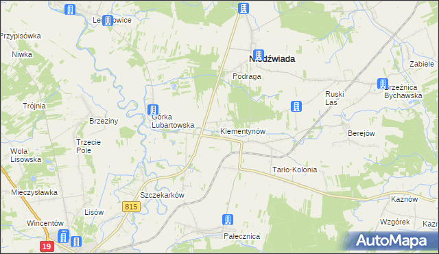 mapa Klementynów gmina Niedźwiada, Klementynów gmina Niedźwiada na mapie Targeo