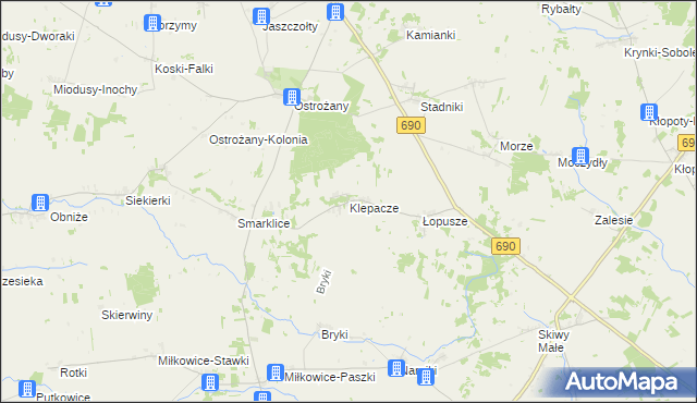 mapa Klepacze gmina Drohiczyn, Klepacze gmina Drohiczyn na mapie Targeo