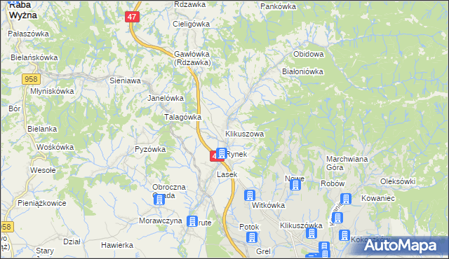 mapa Klikuszowa, Klikuszowa na mapie Targeo