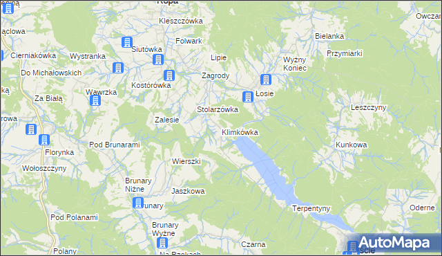 mapa Klimkówka gmina Ropa, Klimkówka gmina Ropa na mapie Targeo