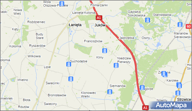 mapa Kliny gmina Łanięta, Kliny gmina Łanięta na mapie Targeo