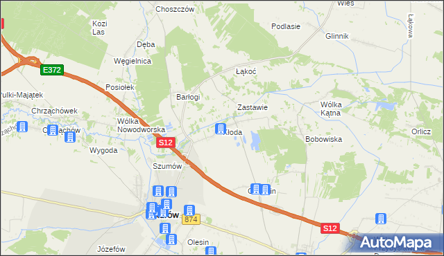 mapa Kłoda gmina Kurów, Kłoda gmina Kurów na mapie Targeo