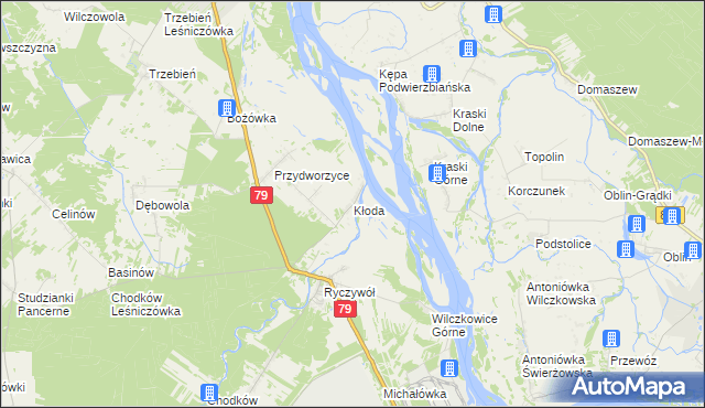 mapa Kłoda gmina Magnuszew, Kłoda gmina Magnuszew na mapie Targeo