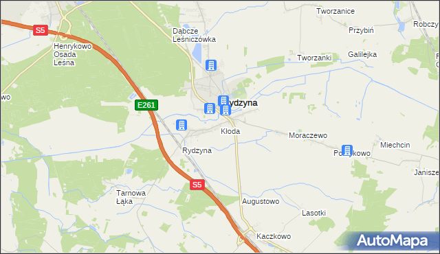 mapa Kłoda gmina Rydzyna, Kłoda gmina Rydzyna na mapie Targeo