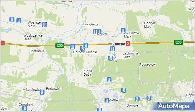mapa Kłoda Mała gmina Zalesie, Kłoda Mała gmina Zalesie na mapie Targeo