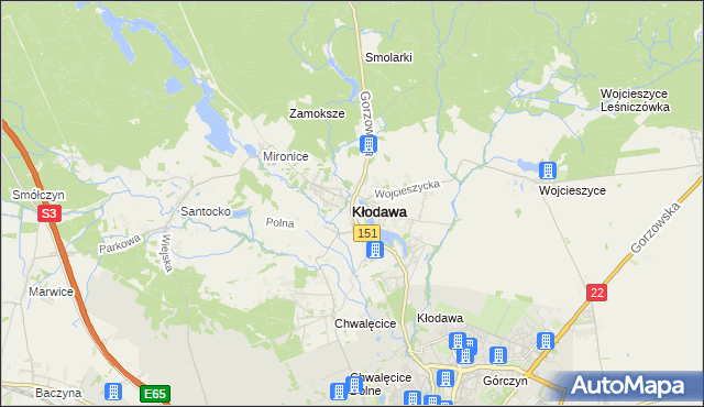 mapa Kłodawa powiat gorzowski, Kłodawa powiat gorzowski na mapie Targeo