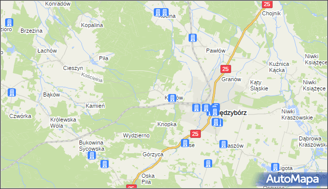 mapa Klonów gmina Międzybórz, Klonów gmina Międzybórz na mapie Targeo