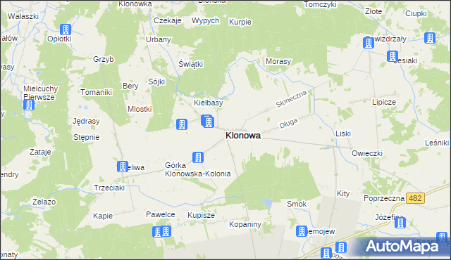 mapa Klonowa powiat sieradzki, Klonowa powiat sieradzki na mapie Targeo
