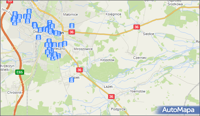 mapa Kłopotów gmina Lubin, Kłopotów gmina Lubin na mapie Targeo