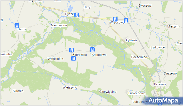 mapa Kłopotowo gmina Dygowo, Kłopotowo gmina Dygowo na mapie Targeo