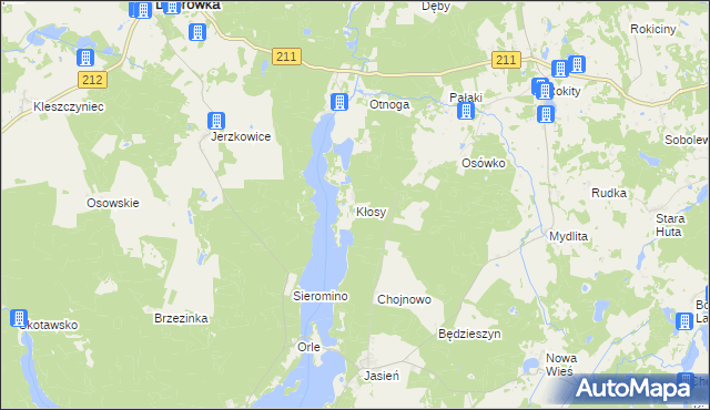 mapa Kłosy gmina Czarna Dąbrówka, Kłosy gmina Czarna Dąbrówka na mapie Targeo