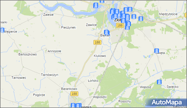 mapa Klukowo gmina Złotów, Klukowo gmina Złotów na mapie Targeo