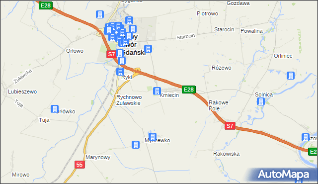 mapa Kmiecin, Kmiecin na mapie Targeo