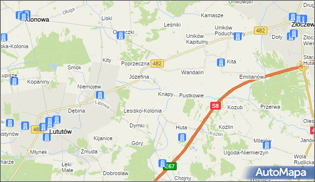 mapa Knapy gmina Lututów, Knapy gmina Lututów na mapie Targeo