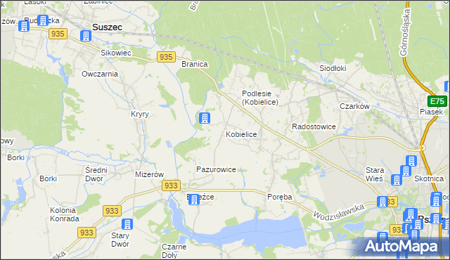 mapa Kobielice gmina Suszec, Kobielice gmina Suszec na mapie Targeo