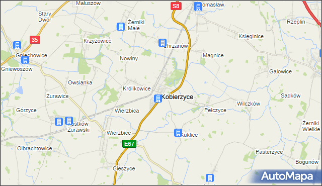 mapa Kobierzyce, Kobierzyce na mapie Targeo
