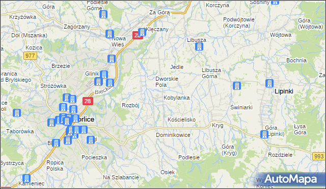 mapa Kobylanka gmina Gorlice, Kobylanka gmina Gorlice na mapie Targeo