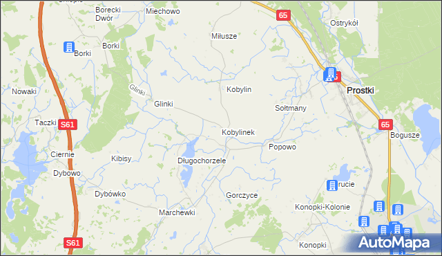 mapa Kobylinek gmina Prostki, Kobylinek gmina Prostki na mapie Targeo
