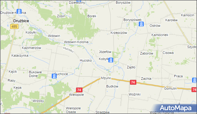 mapa Kobyłki gmina Grabica, Kobyłki gmina Grabica na mapie Targeo