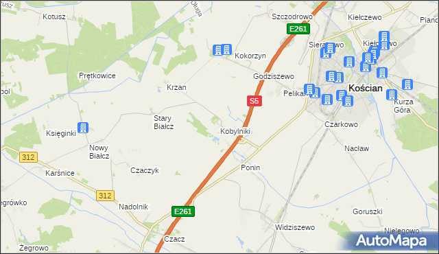 mapa Kobylniki gmina Kościan, Kobylniki gmina Kościan na mapie Targeo