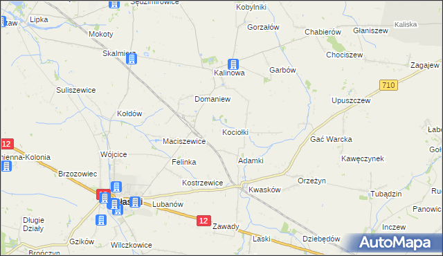 mapa Kociołki gmina Błaszki, Kociołki gmina Błaszki na mapie Targeo