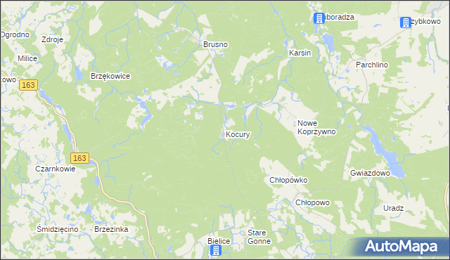 mapa Kocury gmina Połczyn-Zdrój, Kocury gmina Połczyn-Zdrój na mapie Targeo