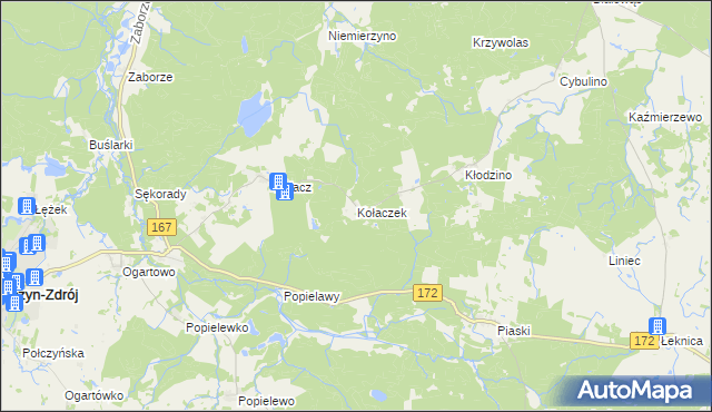 mapa Kołaczek gmina Połczyn-Zdrój, Kołaczek gmina Połczyn-Zdrój na mapie Targeo