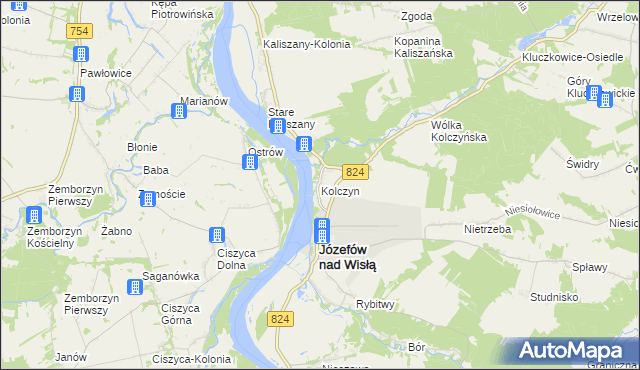 mapa Kolczyn gmina Józefów nad Wisłą, Kolczyn gmina Józefów nad Wisłą na mapie Targeo